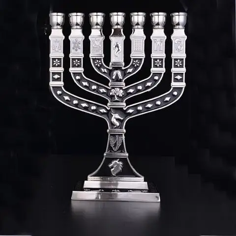 Синяя эмаль Menorah позолоченный 7 веток племен Израиля, джерузама - Цвет: Middle