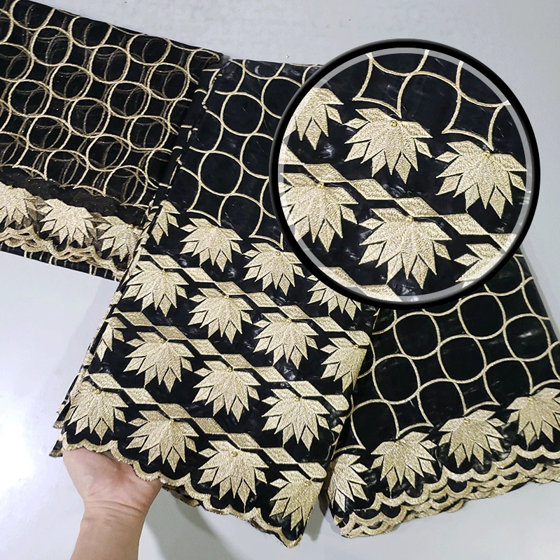 

2018 Pearl Bazin Riche fabric of the latest High quality African popular belt with French net lace scarf for party Dress MD828