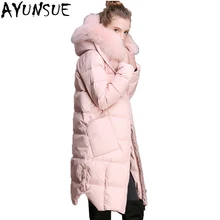 AYUNSUE, 90% утиный пух, куртка, женские парки,, бренд, Лисий мех, воротник, зима, Lomg, с капюшоном, пальто для женщин размера плюс, 2XL, LX1021
