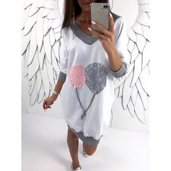 

Women Casual Hoodie Dress Dandelion Printed V-neck Loose Short Vestido New Ladies Long Sleeve Sweatshirt Dress