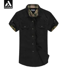 Männer Große Größe Militärischen Stil Shirt Khaki Kurzarm XXL 4XL 5XL 6XL 8XL Mann Bluse Baumwolle Locker Sitzende Anpassen hemd