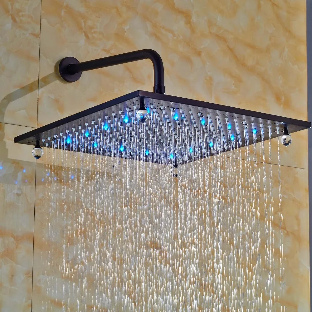 Square 16 Inch Rainfall Overhead Shower Head with LED Light Oil Rubbed
