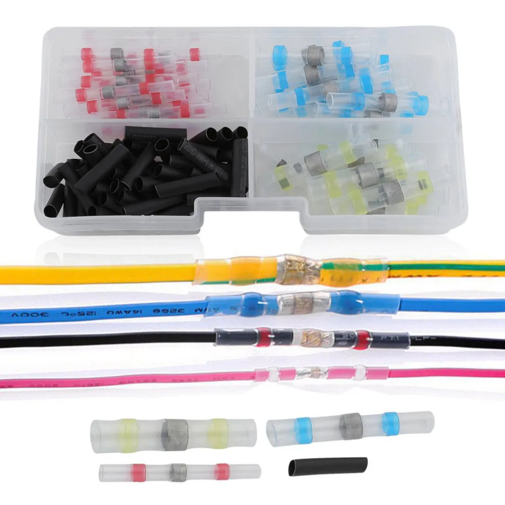 

100Pcs Heat Shrink Solder Sleeves Wire Crimp Butt Terminals Connectors Soldering Sleeve Kit With Box Drop Shipping
