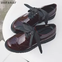 Женские оксфорды из натуральной коровьей кожи в стиле ретро; винтажные туфли на плоской подошве с вырезами в британском стиле; повседневные женские оксфорды