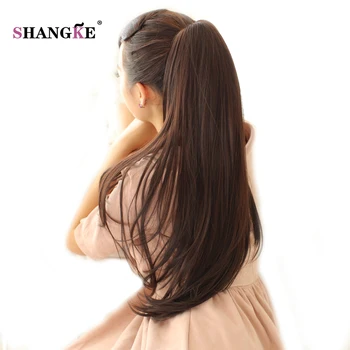 SHANGKE 24'' Long Straight Ponytail Claw Drawstring Ponytail Synthetic Heat Resistant Clip In Hair Extensions 2