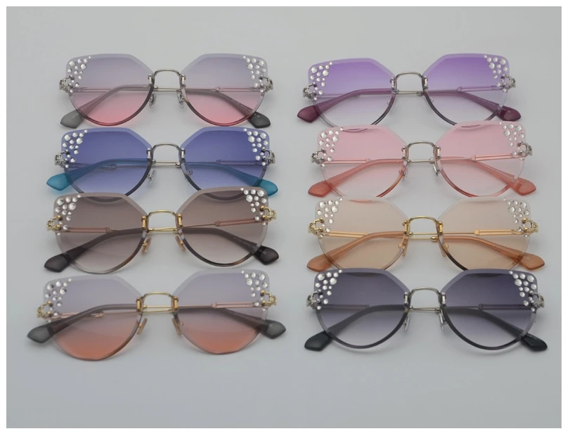 47062 бескаркасные роскошные солнцезащитные очки с бриллиантами для мужчин и женщин модные очки UV400 Винтажные Очки