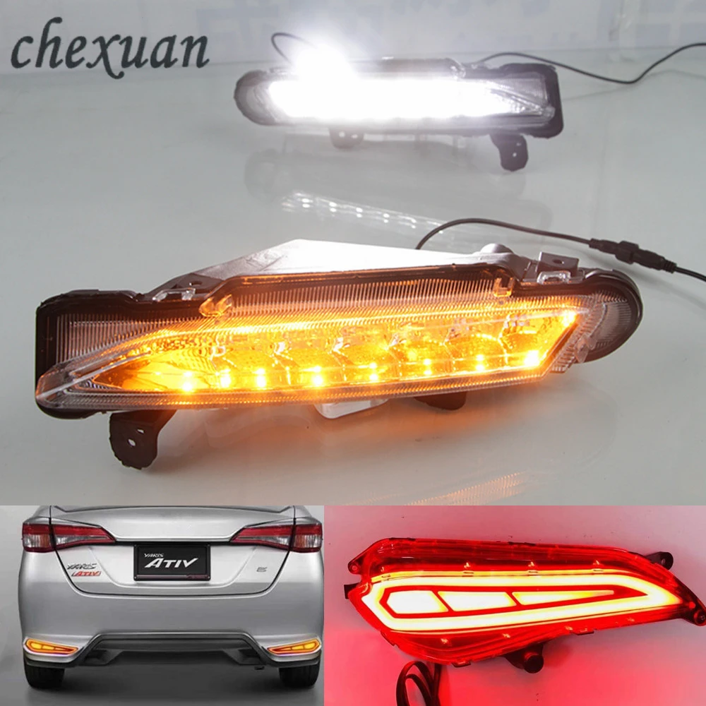 

CSCSNL 2Pcs For Toyota Yaris 2017 2018 2019 LED DRL Daytime Running Light Daylight Rear Bumper Light Brake Lights Tail light