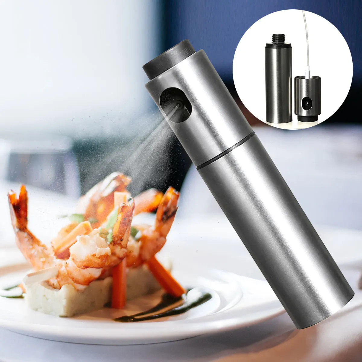 

Kitchen Stainless Oil Sprayer Olive Spray Pump Fine Cooking Tool Jar Po