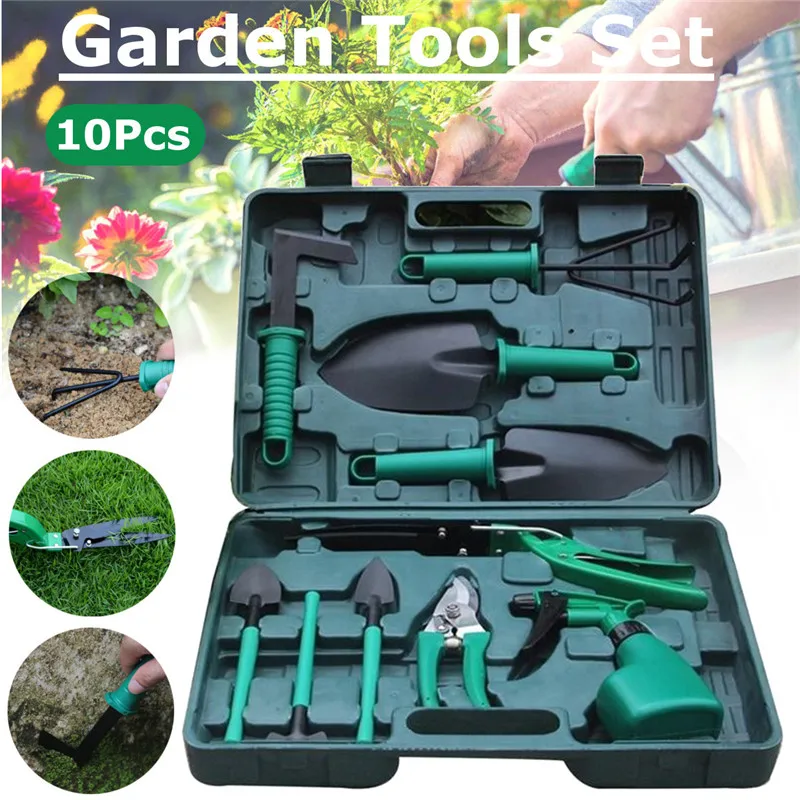 

10Pcs/Set Garden Planting Tools Kit Shovel Spade Rake Clippers Digging Hand Tools With Box Case Garden Hardware Accessories Part