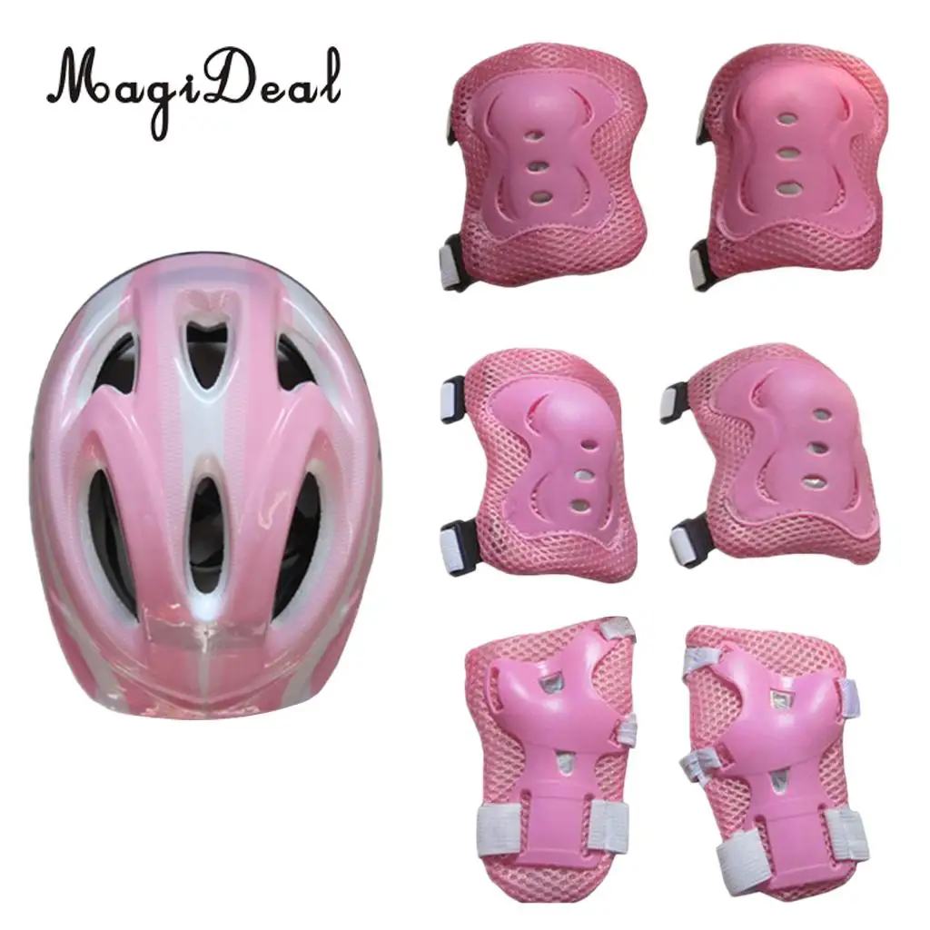 MagiDeal 7 Pieces Kids Safety Roller Skating Helmet Knee Elbow Wrist Pads Set for Bicycle Cycling Skateboarding Protective Gear