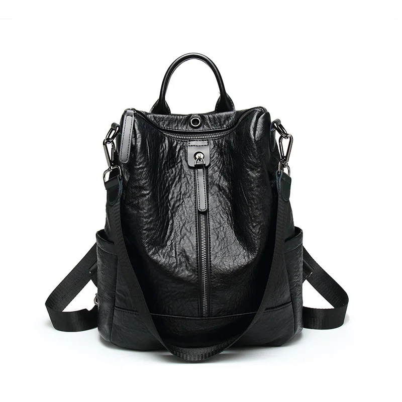 Single Zipper Black Женский рюкзак mochila feminina, повседневный многофункциональный женский кожаный рюкзак, женская сумка через плечо, сумка для путешествий - Цвет: Single Zipper Black