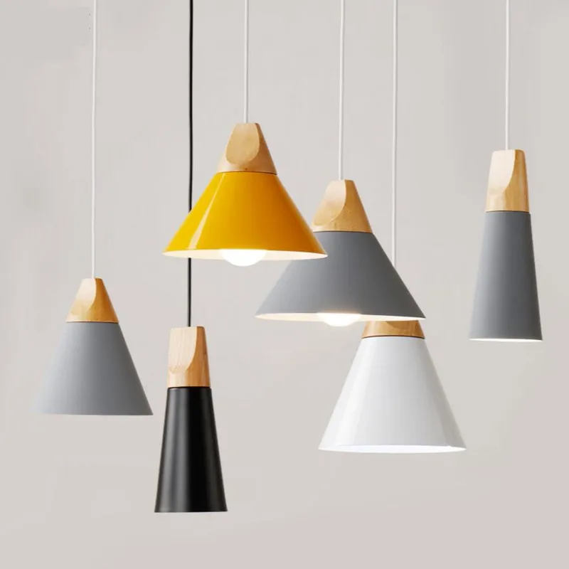 

Nordic Pendant Light Woden Pendant Lamp For Home Lighting Modern Hanging Lamp Aluminum Lampshade LED Bulb Kitchen Light E27