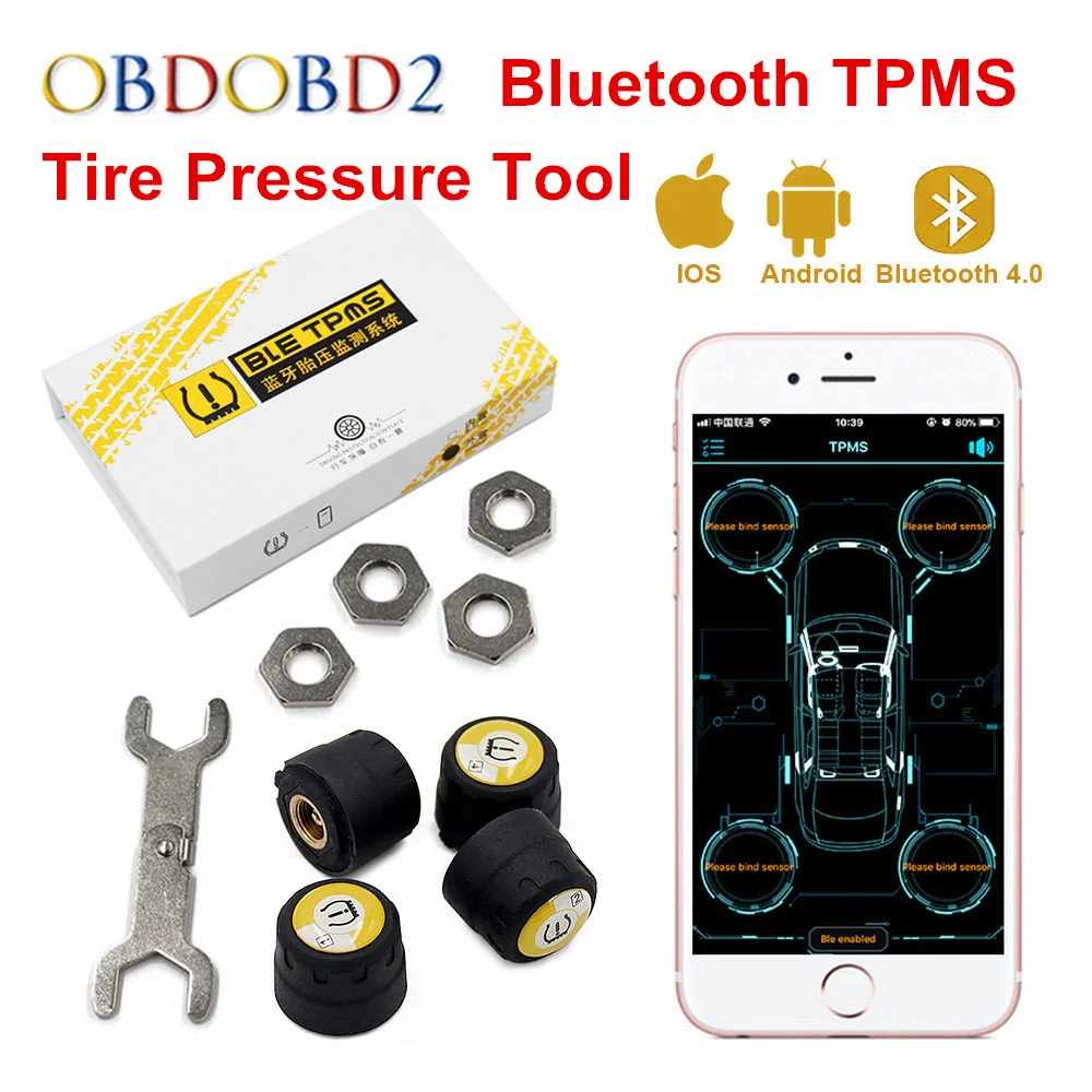 Newly V11B Tire Pressure Alarm Monitor System Bluetooth TPMS Tester Android IOS Suitable 4 pcs External Sensors For Most Cars