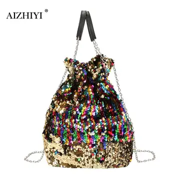 

Women Mini Sequin Bucket Shoulder Bag Chain Evening Party Messenger Bag for Girls Crossbody Bag Female Handbag bolsa feminina