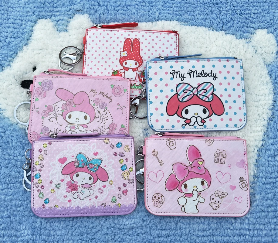 

MY MELODY PU Cartoon Purse Card Key Mini Purse Pouch pu Bag Small Zipper Coin Purse Card Holder Wallet 1PC Random Send