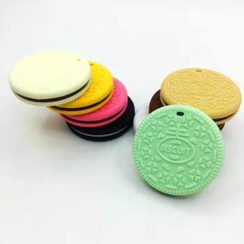 

HOT! 10PCS/LOT BPA Free Food Grade Silicone baby Chew Teething Necklace Biscuit shapes Nursing necklace Biscuit Teether necklace