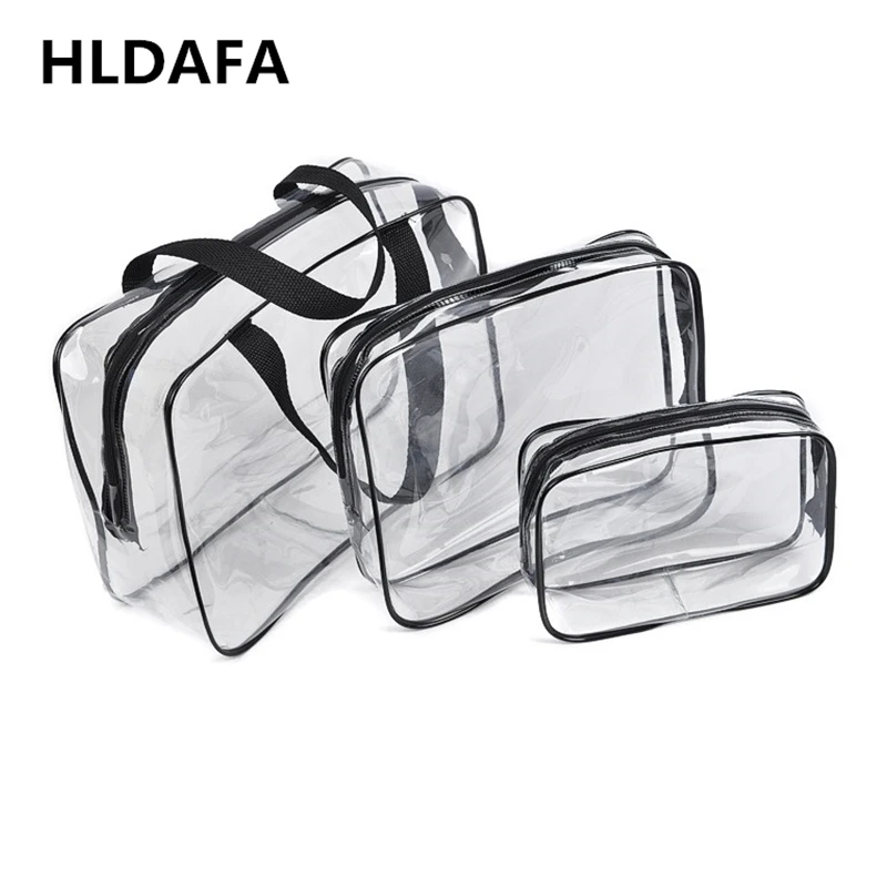 HLDAFA 2020 3Pcs Set PVC Travel Bag Women Transparent Storage Bag Zip Lock Plastic Bag Waterproof W