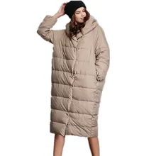 Женский пуховик новое зимнее пальто свободные стандартные теплые длинные женские куртки с капюшоном Большие размеры