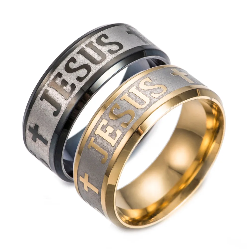 Religious Christian Jesus Cross Ring 8mm Stainless Steel God Save Us