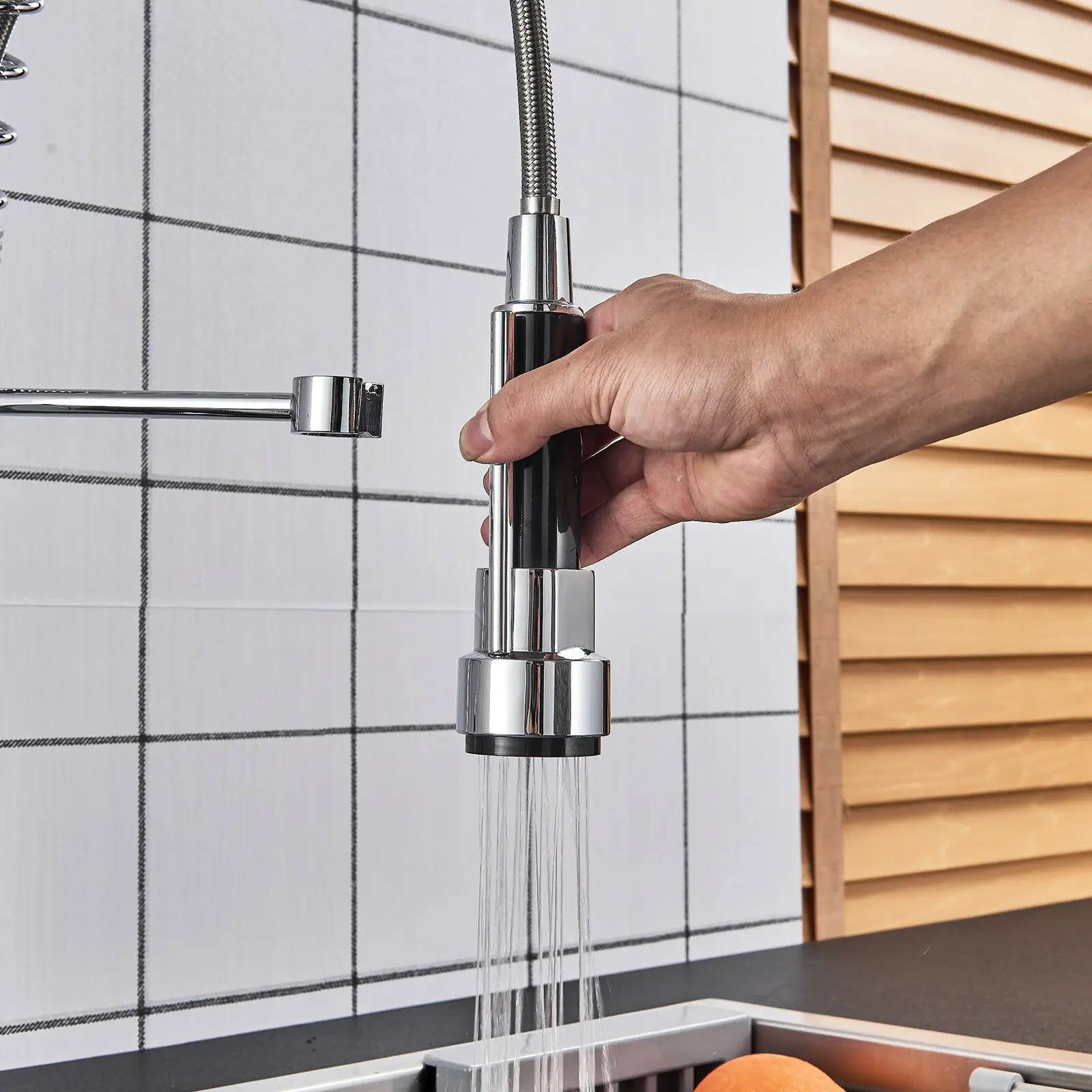 Chrome Kitchen Faucet Single Handle Sink Pull Down Spray Mixer Tap 360 Swivel Handheld Shower Kitchen Faucets