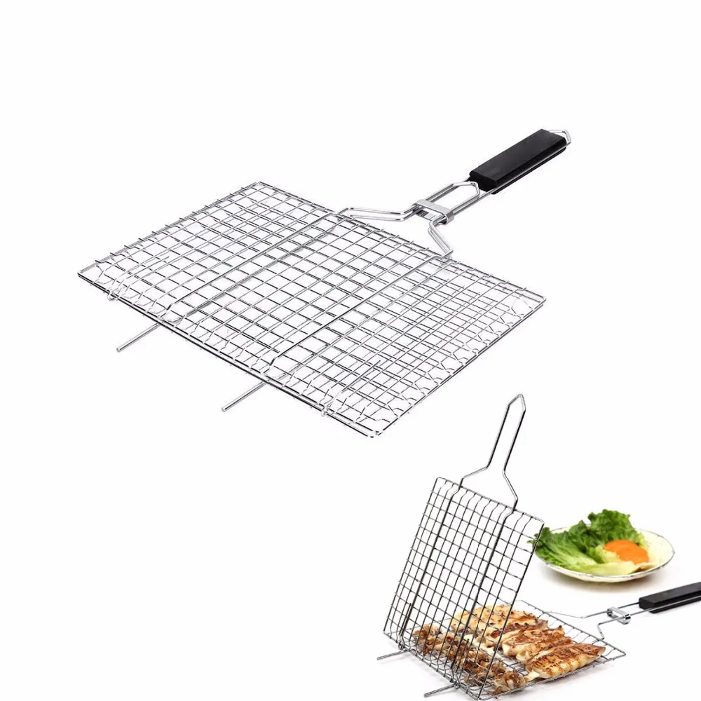 

Portable BBQ Barbeque Grilling Basket Stainless Steel Non Stick Grill Basket for Fish Vegetables Steak - BBQ Grill Mat