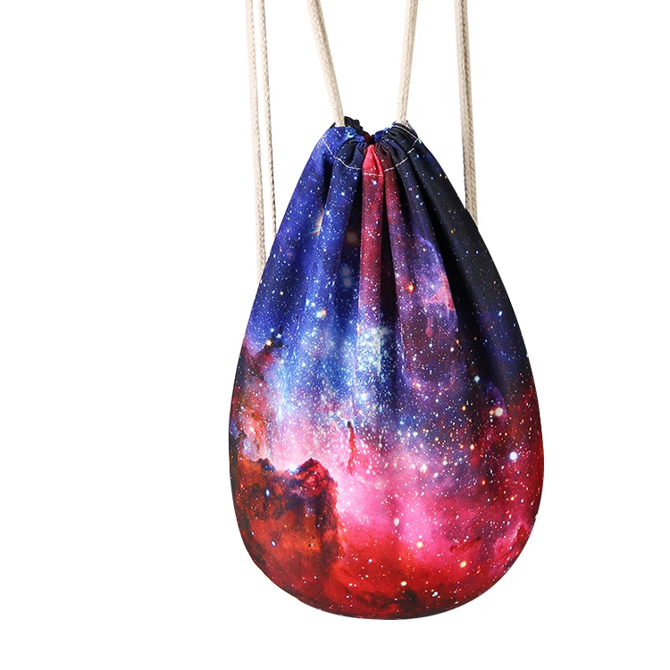 Colorful Starry Sky Purple Star Women Backpack Flower Cloud Draw Lady String Bag Famous Brand Portable Girl Rope | Багаж и сумки