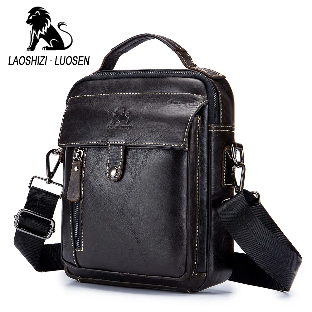 

LAOSHIZI LUOSEN 2018 Brand Leather Men Bag Casual Business Leather Mens Shoulder Messenger Bag Vintage Men's Crossbody Bag male