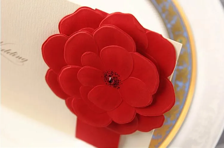 100 шт Свадебные принадлежности Роскошный 3D Красный цветок кристалл индивидуальные печать свадебные приглашения карты