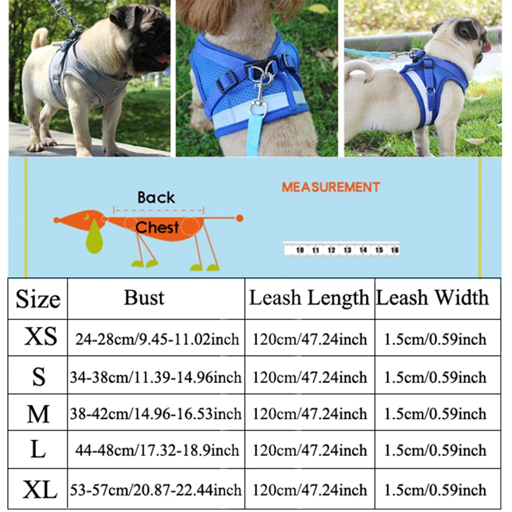 Светоотражающий безопасный поводок для собак и поводок для маленьких и средних собак, жилет для кошек, нагрудный ремень для щенков, мопса, чихуахуа, бульдога