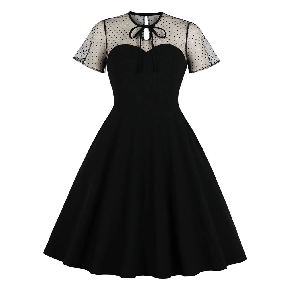 

Women Summer Sexy Goth Party Dress 2019 Halloween Black See Through Stylish Mesh Elegant Casual 50s Vintage Gothic Swing Dresses
