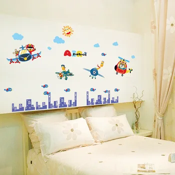 

48 x 108 cm plane City aircraft Wall Stickers Children Home Decor Vinyl Kids Room Decal Baby Room Nursery Decor