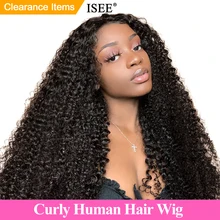 ISEE HAIR Mongolian Kinky Curly Human Hair Wig 150% Density For Women Natural Color Remy 13*4 Lace Front Human Hair Wigs