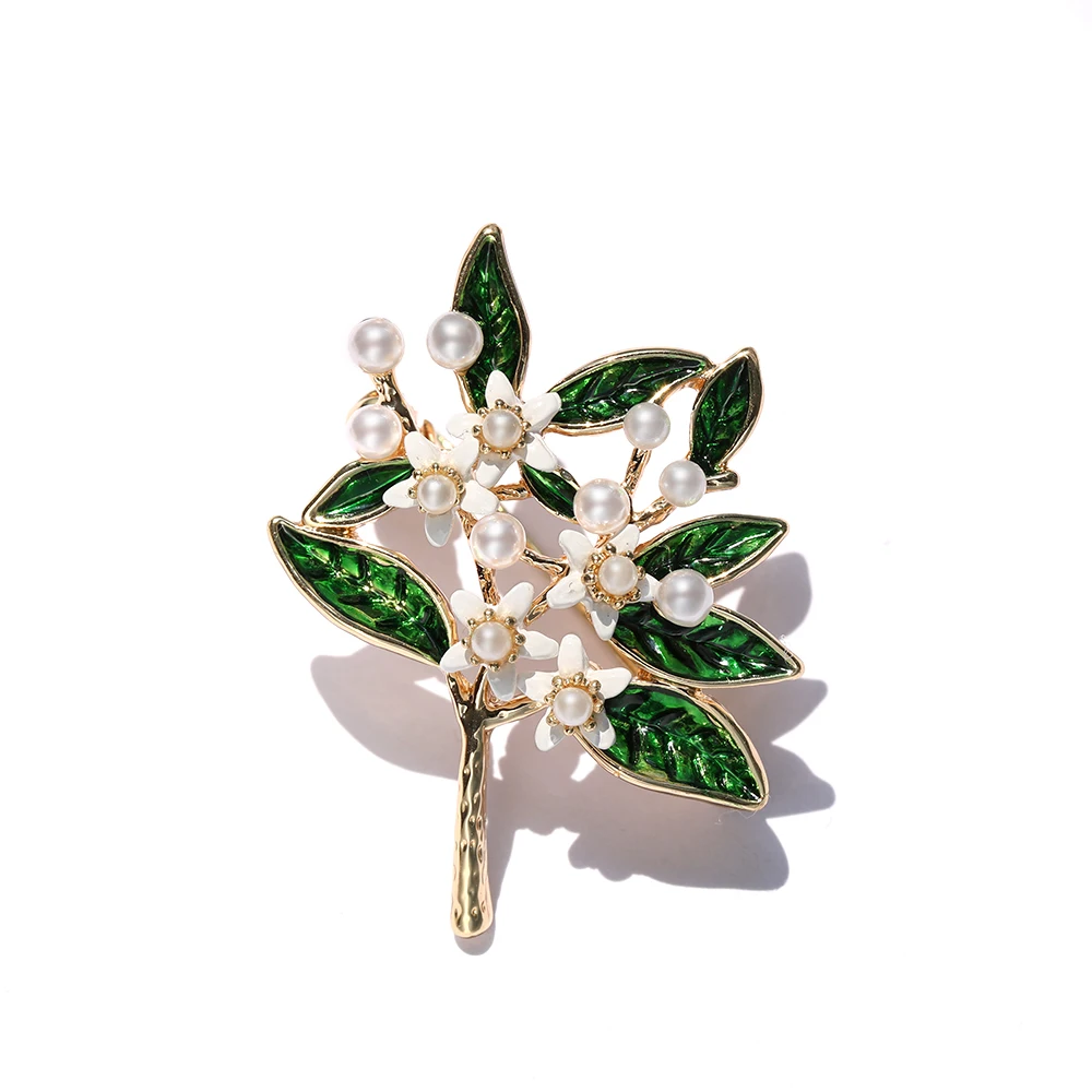 

Ajojewel Women's Shell Pearl Flower Bouquet Brooch With Green Enamel Leaves Elegant Brooches Pins Fashion Jewelry Accessories