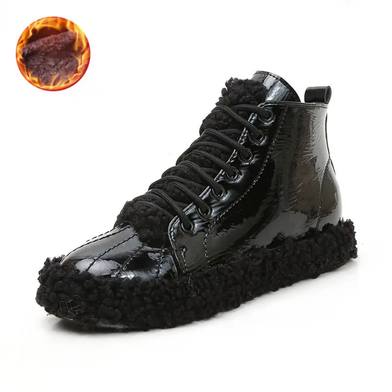 

2018 Leather Women Casual Shoes Women Shoes Fashion Lace-Up Casual Flats Cotton Outside Winter Sneakers Platform Shoes Women's