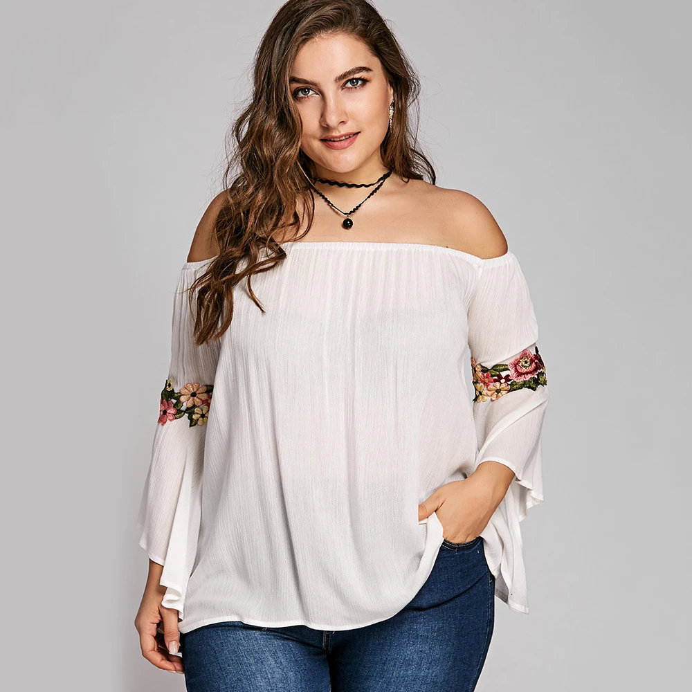 2018 mujeres Blusas de gasa camisas más tamaño bordado Bell blusa verano señoras Tops tamaño 5XL Blusas|Blusas y camisas| - AliExpress