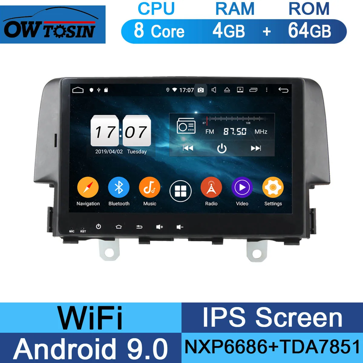 " ips 8 Core 4G+ 64G Android 9,0 автомобильный DVD мультимедийный плеер для Honda Civic GPS Радио Стерео CarPlay Parrot BT - Цвет: 64G