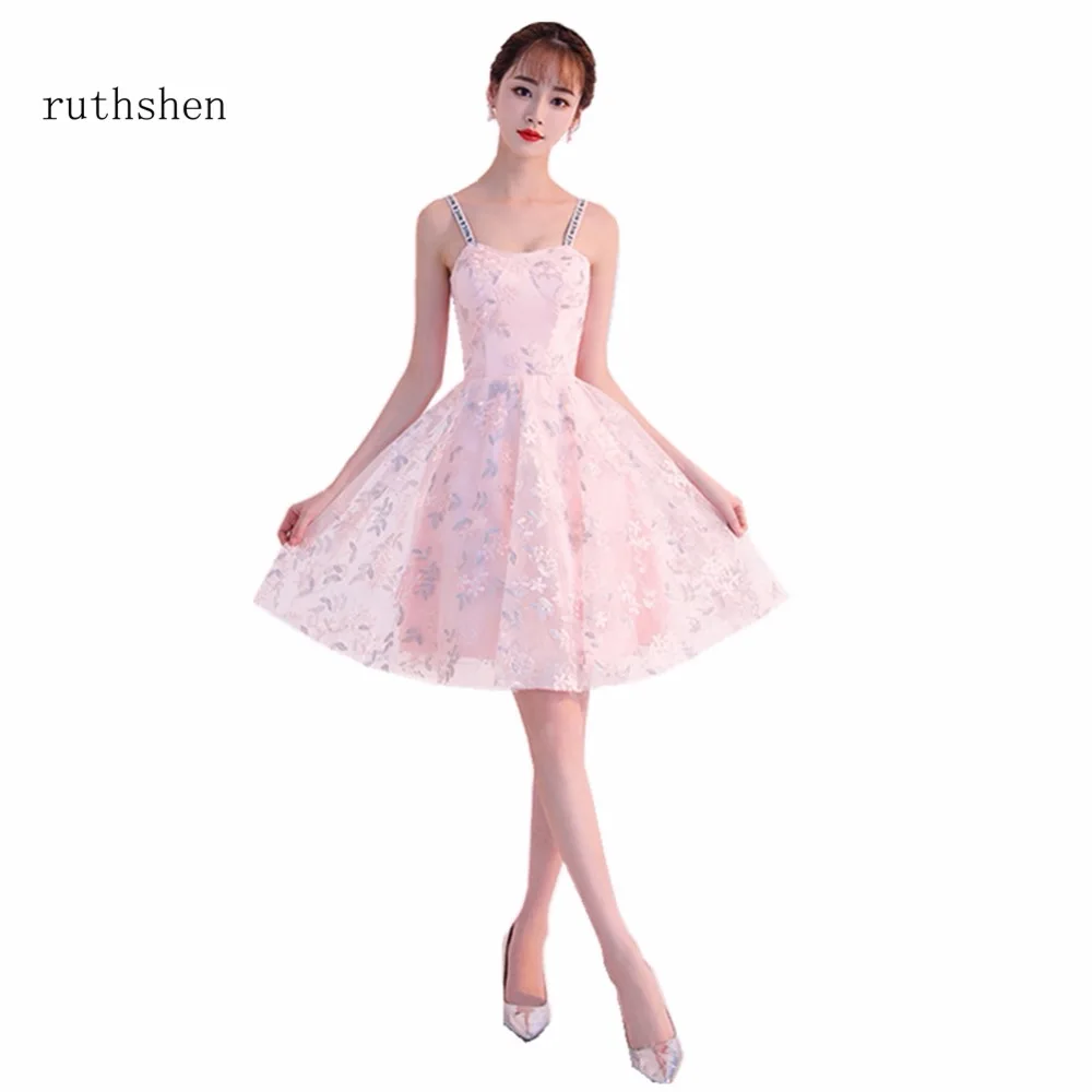 

Prom DresseS Organza Backless Sweet Pink Spaghetti Strap aline Mini Party Dress With Sash Ladies Girls Frocks 2019 vestidos
