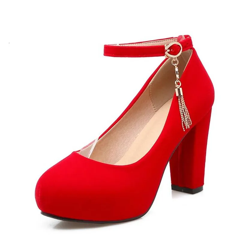 Spring New pattern fashion Simplicity Round head High-heeled Women Shoes gules black Shallow mouth marry Women Shoes size 34-43