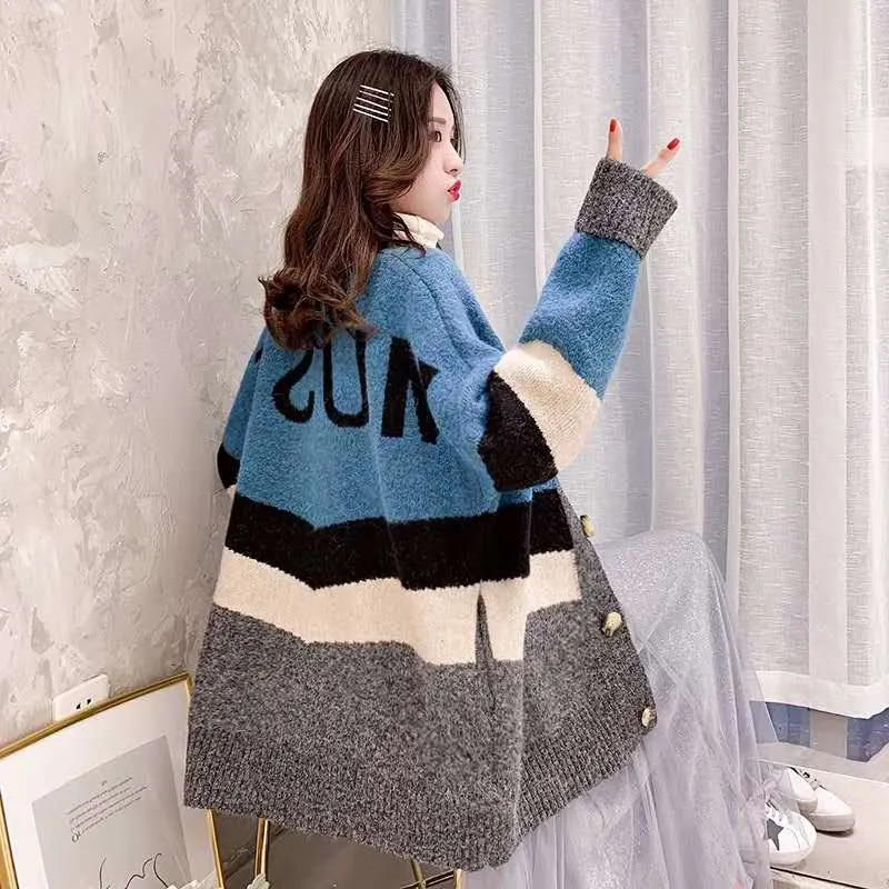 

Sweater Coat Female Loose Korean Autumn Winter Clothing 2019 New lazy Wind Knit Cardigan Long Jackets For Women Tops N837