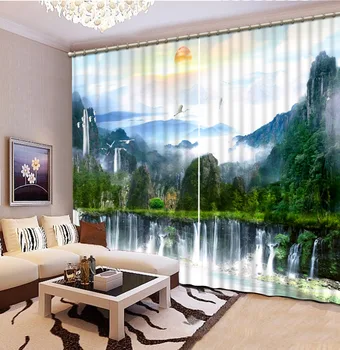 

Home Decor Living Room Natural Art Modern Sunrise, Alpine Scenery, Waterfall 3D Window Curtains For Bedding Room 3D Curtain