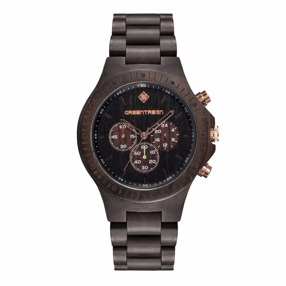 Greentreen Wooden Mens Watch Waterproof Multifunction Chronograph Men's