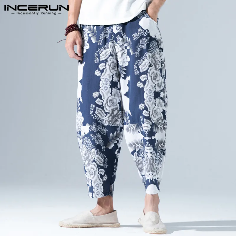 INCERUN Chinese Harem Pants Men Print Cotton Loose Vintage Trousers Men Joggers Hip-hop Streetwear Nepal Casual Pants Men