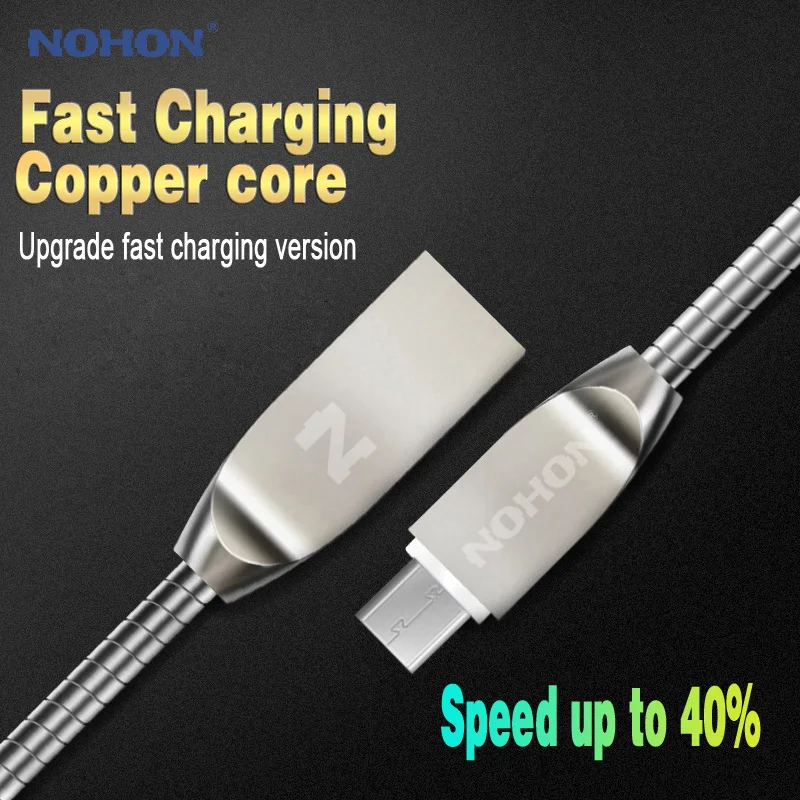 NOHON Micro USB Cable Zinc Metal Charger Cable For Samsung Xiaomi Huawei HTC Android Mobile Phone Fast Charging Data Sync Cables NOHON Micro USB Cable Zinc Metal Charger Cable For Samsung Xiaomi Huawei HTC Android Mobile Phone Fast Charging Data Sync Cables