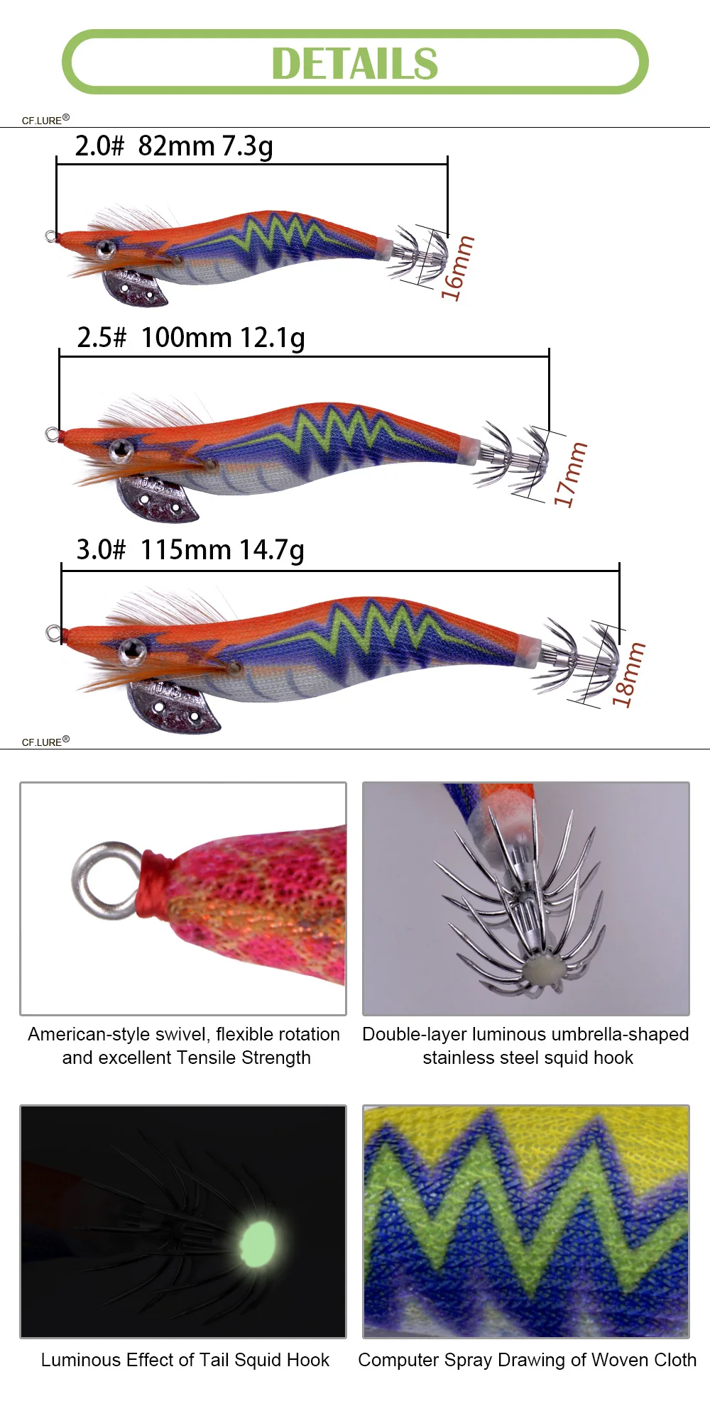 CFLURE кальмары 2,0#2,5#3,0# свинцовая головка зонтик кальмарный крючок Lumious креветка приманка осьминог, Каракатица воблер рыболовная приманка
