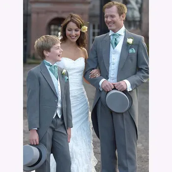 

2017 Groom Tuxedos One Button Groomsmen Best Man Wedding mens suits Morning Style Prom Formal Bridegroom men Suit (Jacket+Vest)