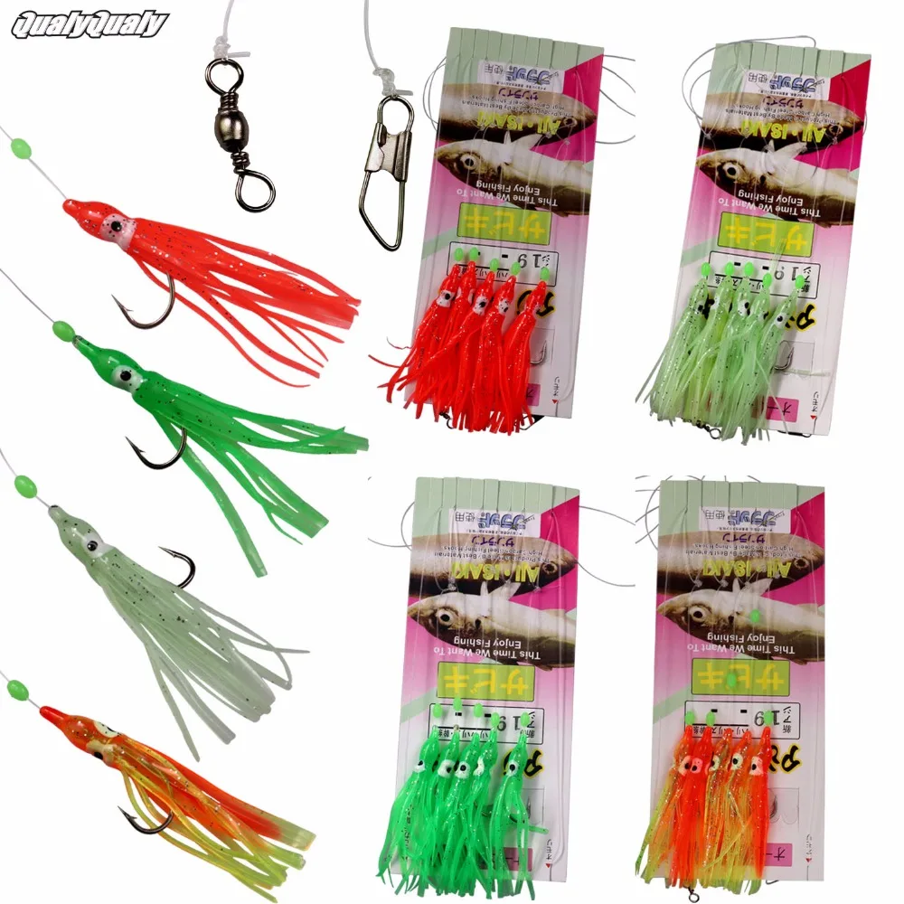 12 Packs Saltwater Freshwater Fishing Rigs Bait Lure Hook Fishing Squid Bait Rigs Bait Jig Lure