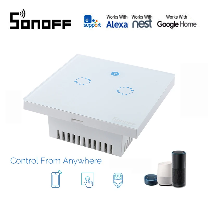 

Sonoff T1 EU Smart Wifi Wall Light Switch 1-3 Gang Touch/WiF/433/RF/APP Remote Smart Home Controller Work with Alexa/google home