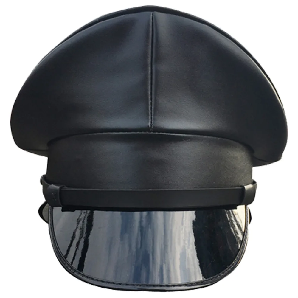 

Military Cap Black PU Leather Hat Stage Performance Show Hat Night Bar Party Captain Cap Adult Men Women Military Hats