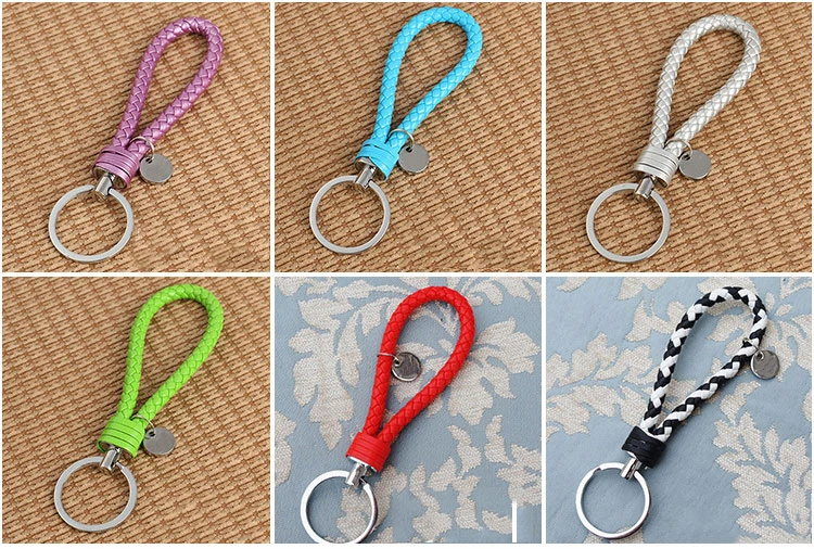 15 colores moda PU cuero cuerda tejida llavero Metal llavero hombres mujeres llavero cadena anillo coche Llaveros bolso colgante encanto