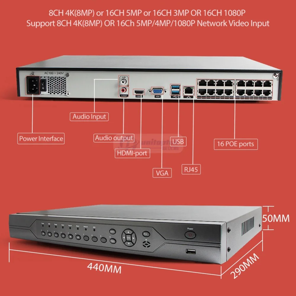 Камера видеонаблюдения H.265 16 каналов POE NVR 4K 5 МП 1080P Onvif 48 В HDMI P2P P2P|Видеорегистратор